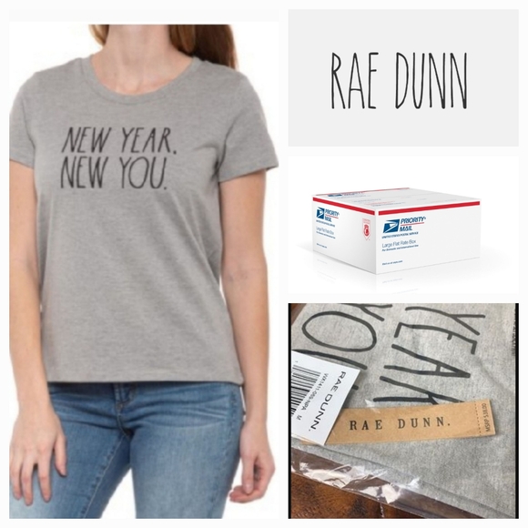 Rae Dunn Tops - 6×$60 Box 📦  Rae Dunn New Year-New You Light Gray T-shirt Sz S-XL